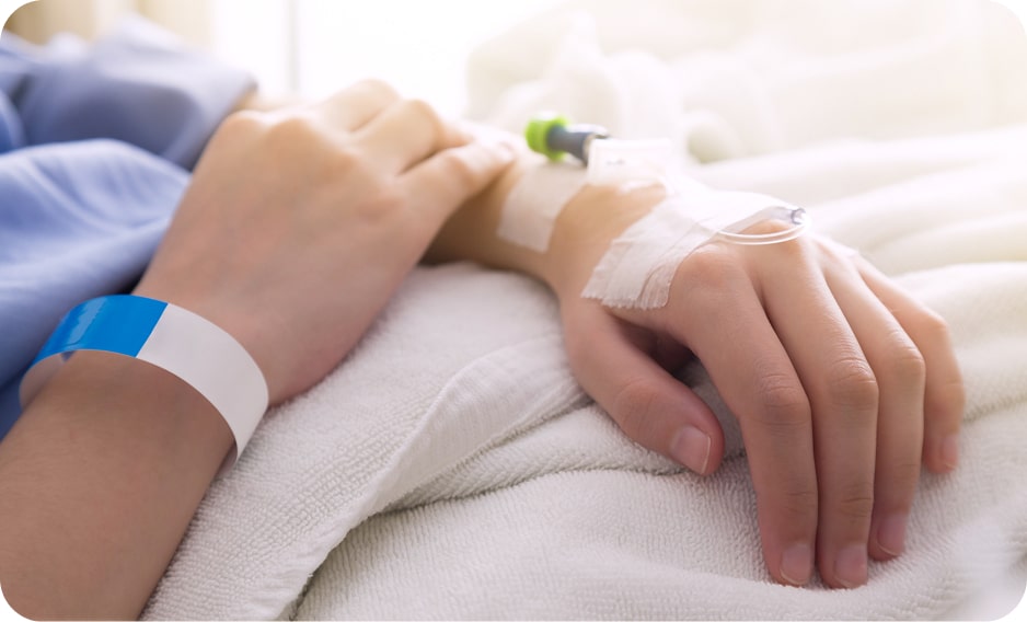 Patient's arm with a bandage after a procedure